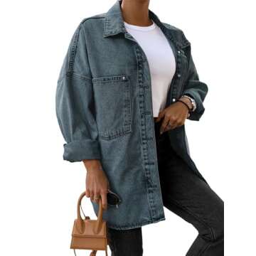 Saodimallsu Women's Oversized Denim Jackets Casual Button Down Long Boyfriend Jean Coats with Pocket...