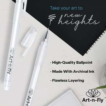 Art-n-Fly White Gel Pens For Black Paper | White Ink Pen for Artists 0.7mm Fine Point Tip | 3 Pack Jelly Roll Highlighter Pen For Drawing & Sketching 3 pack | Gelly Pens To Write on Black Paper