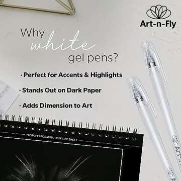 Art-n-Fly White Gel Pens For Black Paper | White Ink Pen for Artists 0.7mm Fine Point Tip | 3 Pack Jelly Roll Highlighter Pen For Drawing & Sketching 3 pack | Gelly Pens To Write on Black Paper