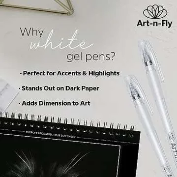 Art-n-Fly White Gel Pens For Black Paper | White Ink Pen for Artists 0.7mm Fine Point Tip | 3 Pack Jelly Roll Highlighter Pen For Drawing & Sketching 3 pack | Gelly Pens To Write on Black Paper