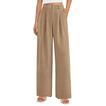 PRETTYGARDEN Women's Summer Work Pants Elastic High Waisted Straight Leg Business Casual Dressy Trousers Slacks with Pockets (Khaki,Small)