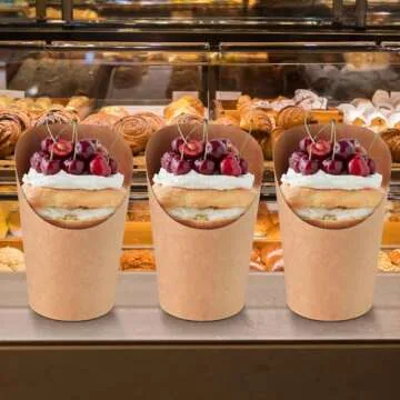 EWVVSS 60pcs Individual Disposable Charcuterie Cups with Sticks,60 Portable Bags,200pcs Cocktail Skewers,14oz Brown Paper Appetizer Cups for French Fry, Party Supplies