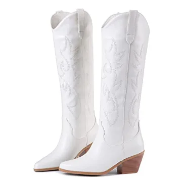 Ojiaoer Cowboy Boots for Women - Comfortable Embroidered Knee High Fashion