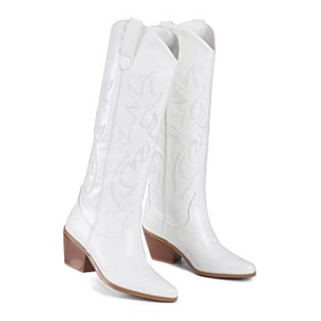Ojiaoer Cowboy Boots for Women Fashion Embroidered Knee High
