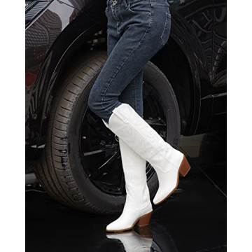 Ojiaoer Cowboy Boots for Women Fashion Embroidered Knee High
