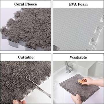 Typutomi 10pcs Plush Puzzle Foam Floor Mat, Soft Fluffy Interlocking Square Foam Tiles Area Rugs Carpet for Parlor Bedroom Decoration(11.8x11.8in, White & Apricot)