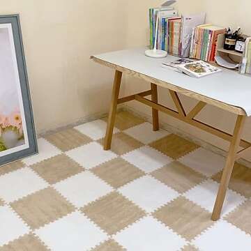 Typutomi 10pcs Plush Puzzle Foam Floor Mat, Soft Fluffy Interlocking Square Foam Tiles Area Rugs Carpet for Parlor Bedroom Decoration(11.8x11.8in, White & Apricot)