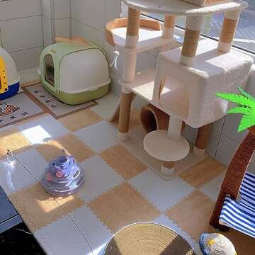 Typutomi 10pcs Plush Puzzle Foam Floor Mat, Soft Fluffy Interlocking Square Foam Tiles Area Rugs Carpet for Parlor Bedroom Decoration(11.8x11.8in, White & Apricot)