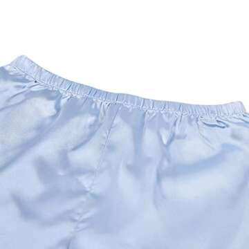 Zempertoopa Women's Pajamas Set Silk Satin Sleepwear Long Sleeve Feather Shirt Shorts Nightwear Loose Sleep Home Wear Clothes (Blue, S)