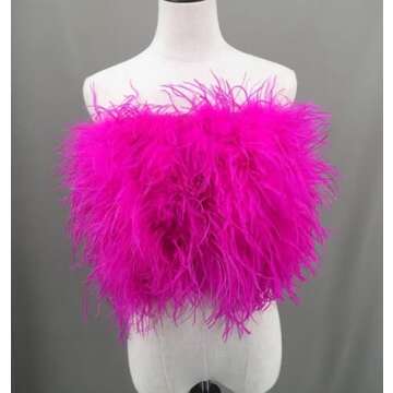 LVCOMEFF Women Ostrich Feather Mini Crop Top Short Fur Breast Wrap Strapless Sleeveless Backless Tube for Party Bar (hot Pink, S(Body Bust Below 95cm))…