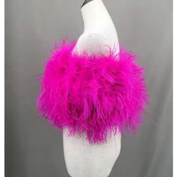 LVCOMEFF Women Ostrich Feather Mini Crop Top Short Fur Breast Wrap Strapless Sleeveless Backless Tube for Party Bar (hot Pink, S(Body Bust Below 95cm))…