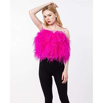 LVCOMEFF Women Ostrich Feather Mini Crop Top Short Fur Breast Wrap Strapless Sleeveless Backless Tube for Party Bar (hot Pink, S(Body Bust Below 95cm))…