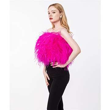 LVCOMEFF Women Ostrich Feather Mini Crop Top Short Fur Breast Wrap Strapless Sleeveless Backless Tube for Party Bar (hot Pink, S(Body Bust Below 95cm))…