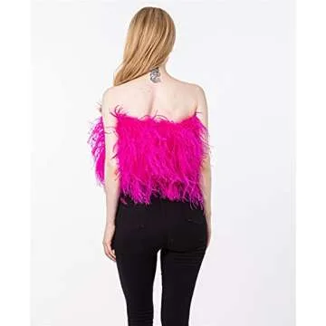 LVCOMEFF Women Ostrich Feather Mini Crop Top Short Fur Breast Wrap Strapless Sleeveless Backless Tube for Party Bar (hot Pink, S(Body Bust Below 95cm))…