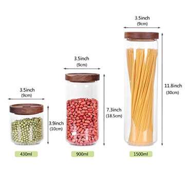 Glass Canisters Set of 5 for the kitchen, Glass Storage Container jars with Airtight Acacia Lid for ...