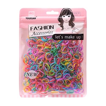 Youxuan Kids Elastics No Damage Colored Hair Bands 1000 Count - Durable Fashion Girls Hair Ties