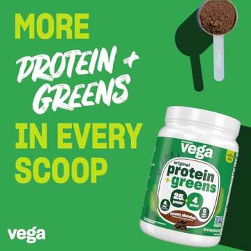 Vega Protein and Greens Protein Powder, Chocolate - 20g Plant Based Protein Plus Veggies, Vegan, Non GMO, Pea Protein for Women and Men, 1.2 lbs (Packaging May Vary)