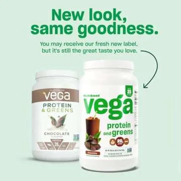 Vega Protein and Greens Protein Powder, Chocolate - 20g Plant Based Protein Plus Veggies, Vegan, Non GMO, Pea Protein for Women and Men, 1.2 lbs (Packaging May Vary)