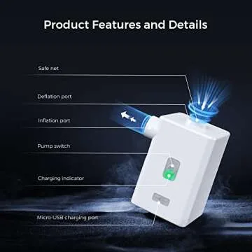 FLEXTAILGEAR - MAX Pump Plus Portable Air Pump with 3600mAh Battery USB Rechargeable Lightwight Air Pump to Quick Inflate Deflate for Pool Floats Air Bed Air Mattress Swimming Ring (White)