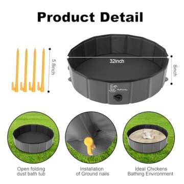 HUMVMV 32'' D * 8'' H Chicken Dust Bath Tub, Foldable Design, Extra-Tough PVC, Chicken Coop Lime,Dus...