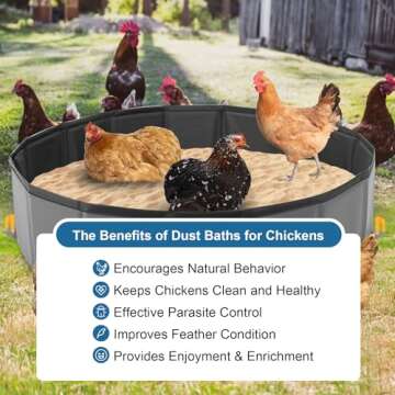 HUMVMV 32'' D * 8'' H Chicken Dust Bath Tub, Foldable Design, Extra-Tough PVC, Chicken Coop Lime,Dust Bath for Chickens,Chicken Coop Cleaner Container,Essential Chicken Coop Accessory（Grey）