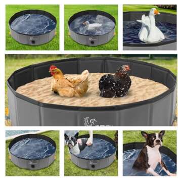 HUMVMV 32'' D * 8'' H Chicken Dust Bath Tub, Foldable Design, Extra-Tough PVC, Chicken Coop Lime,Dust Bath for Chickens,Chicken Coop Cleaner Container,Essential Chicken Coop Accessory（Grey）