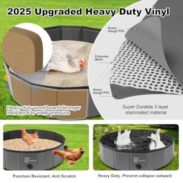 HUMVMV 32'' D * 8'' H Chicken Dust Bath Tub, Foldable Design, Extra-Tough PVC, Chicken Coop Lime,Dust Bath for Chickens,Chicken Coop Cleaner Container,Essential Chicken Coop Accessory（Grey）