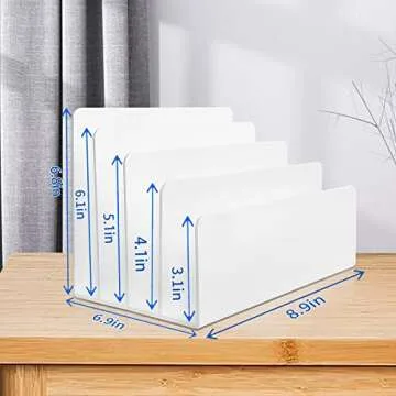 Goihgioh 4 Section Acrylic File Organizer - White Desk Organizer & Accessories, Sturdy Thick Acrylic Folder Holder Sorter for Office
