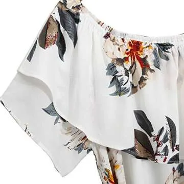 PopReal Mommy and Me Dresses Floral Printed Chiffon Bowknot Ruffles Short Sleeve Beach Mom Daughter Matching Outfits White