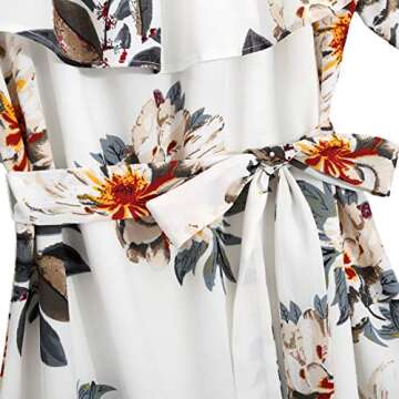 PopReal Mommy and Me Dresses Floral Printed Chiffon Bowknot Ruffles Short Sleeve Beach Mom Daughter Matching Outfits White