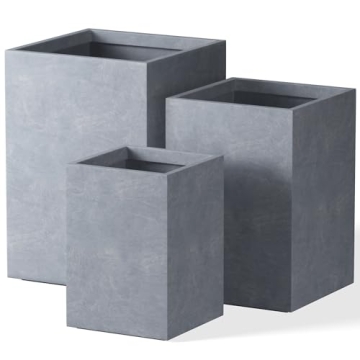 Kante 18.5",15.7",12.6" H Tall Rectangular Concrete Planters Set of 3, Outdoor Indoor Lightweight Pl...