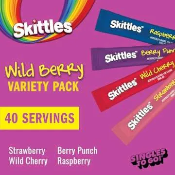 Skittles Singles To Go Wild Berry Variety Pack, Watertok Powdered Drink Mix, Zero Sugar, Low Calorie...