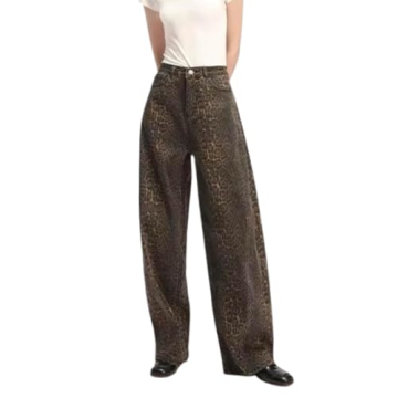 XPONNI Y2k Jeans Animal Print Y2k Pants Leopard Print Womens Baggy Wide Leg Jeans 2000s Mcbling Grun...