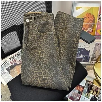 Trendy Y2K Wide-Leg Leopard Print Jeans for Women