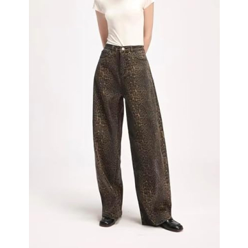 Trendy Y2K Wide-Leg Leopard Print Jeans for Women