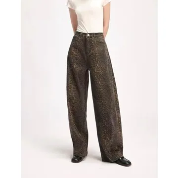 Trendy Y2K Wide-Leg Leopard Print Jeans for Women