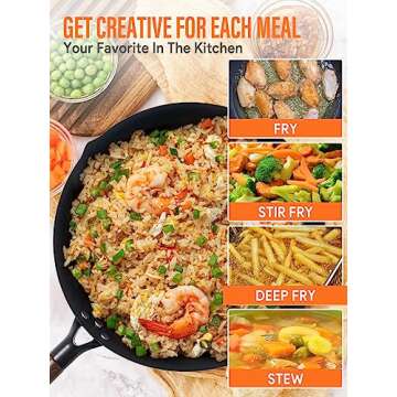 BrBrGo Carbon Steel Wok Pan Set, 13 Inch with Lid, 10 Piece, No Chemical Coated, Flat Bottom, Chinese Woks for Induction, Electric, Gas, All Stoves