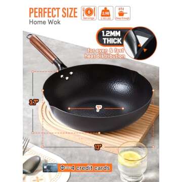 BrBrGo Carbon Steel Wok Pan Set, 13 Inch with Lid, 10 Piece, No Chemical Coated, Flat Bottom, Chinese Woks for Induction, Electric, Gas, All Stoves