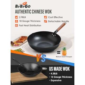BrBrGo Carbon Steel Wok Pan Set, 13 Inch with Lid, 10 Piece, No Chemical Coated, Flat Bottom, Chinese Woks for Induction, Electric, Gas, All Stoves