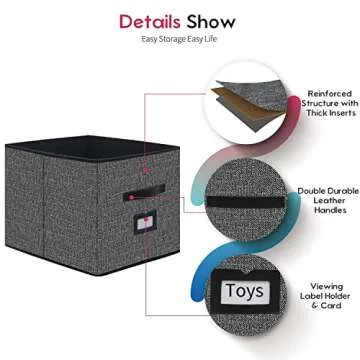 Onlyeasy Extra Large Foldable Cloth Storage Cubes 4 Pack with Label Holders - Fabric Storage Bins Baskets Organizers for Home Office Nursery with Handles, 13 L x 15 W x 13 H Inch, Black, MXABXL04PLP