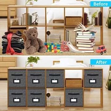 Onlyeasy Extra Large Foldable Cloth Storage Cubes 4 Pack with Label Holders - Fabric Storage Bins Baskets Organizers for Home Office Nursery with Handles, 13 L x 15 W x 13 H Inch, Black, MXABXL04PLP