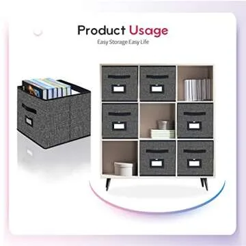 Onlyeasy Extra Large Foldable Cloth Storage Cubes 4 Pack with Label Holders - Fabric Storage Bins Baskets Organizers for Home Office Nursery with Handles, 13 L x 15 W x 13 H Inch, Black, MXABXL04PLP