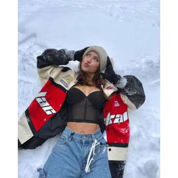 Aelfric Eden Men's Letter Foaming Love Print Varsity Jacket Vintage Graphic Baseball Jacket Unisex Coats Streetwear