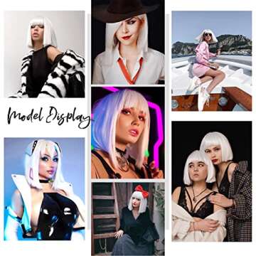 ENTRANCED STYLES Short White Wig With Bangs - Cosplay & Halloween Must-Have for Women