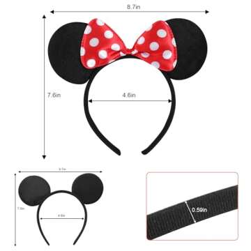 20 Pack Mouse Ears Solid Bow ears Headband for Birthday Party Supplies and Mouse Themed costume Cosp...
