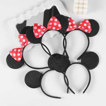20 Pack Mouse Ears Solid Bow ears Headband for Birthday Party Supplies and Mouse Themed costume Cosplay Decoration