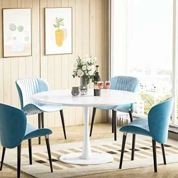 DKLGG White Round Dining Table for 4-6 People with Pedestal Base