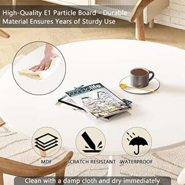 DKLGG White Round Dining Table for 4-6 People with Pedestal Base