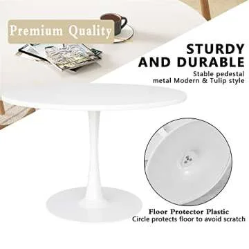 DKLGG White Round Dining Table for 4-6 People with Pedestal Base