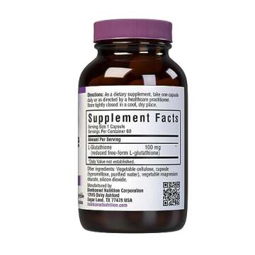 Bluebonnet L-Glutathione 100 mg Vitamin Capsules, 60 Count, White